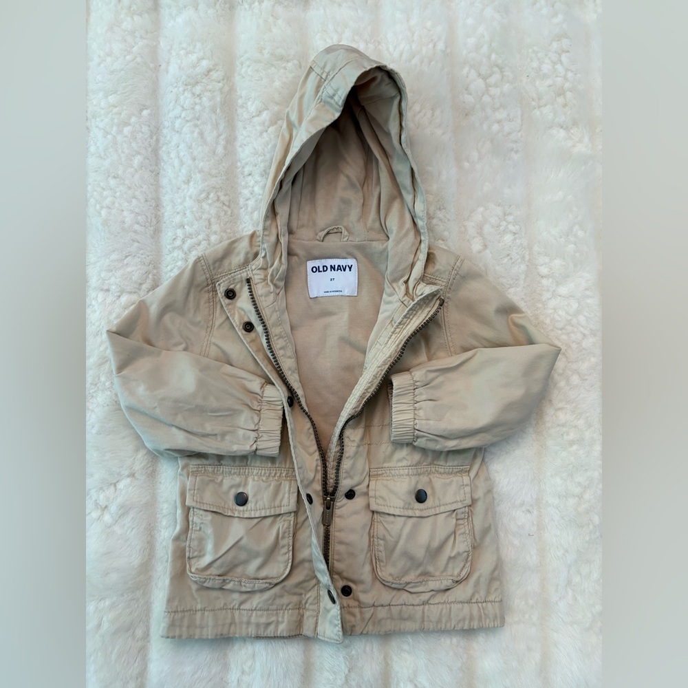 Toddler girl twill beige Tan Hooded Jacket - Picture 2 of 5